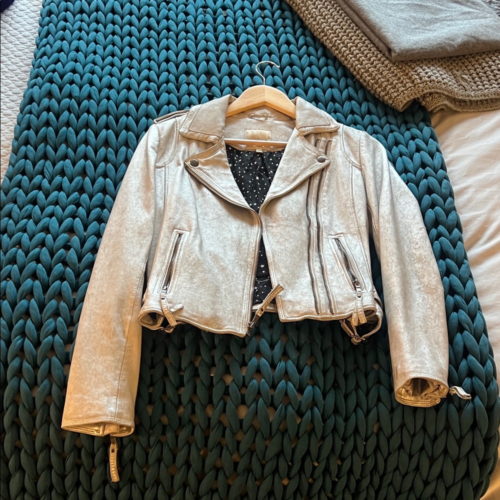 Joie Silver Leather Jacket- SZ Small - Picture 3 of 13